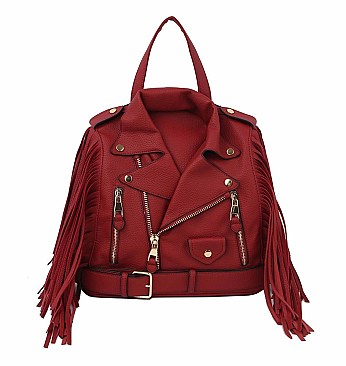 Jacket Design Fringed Backpack (Red)