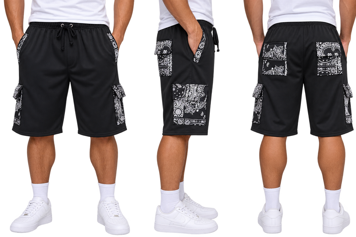 Paisley Cargo Shorts (Black)