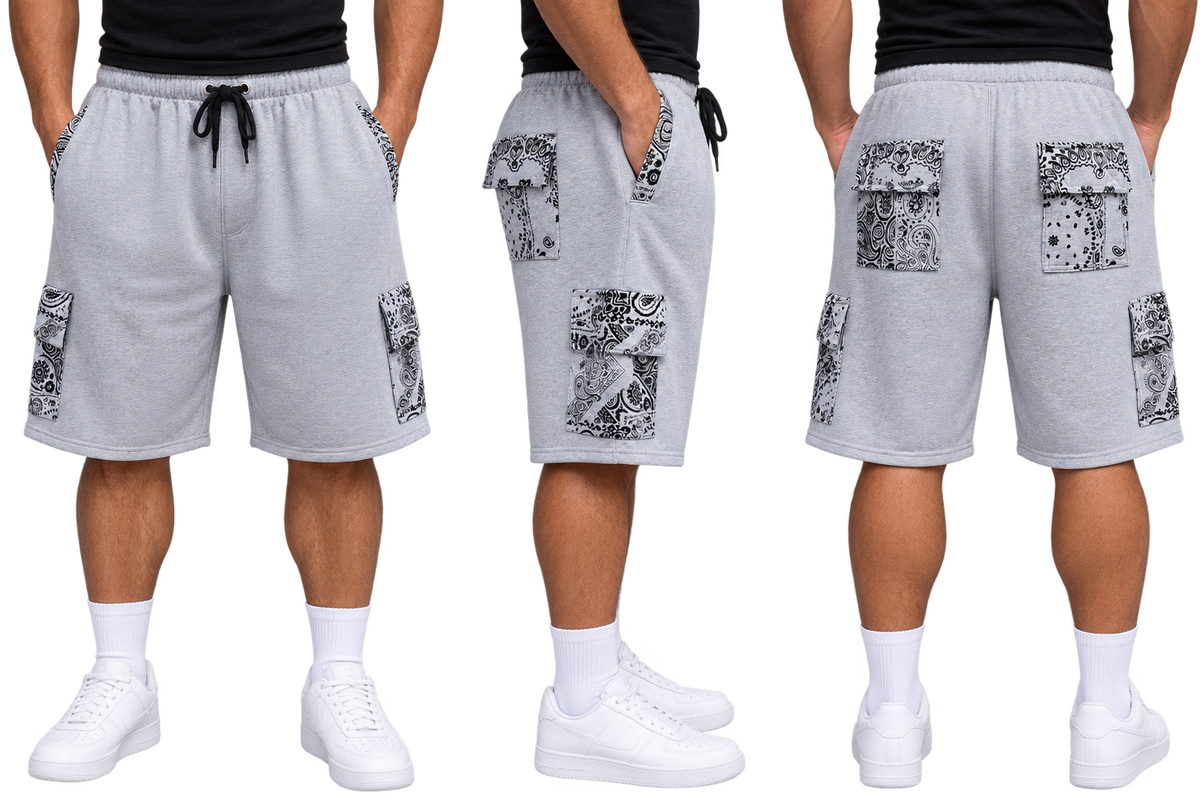 Paisley Cargo Shorts (Grey)